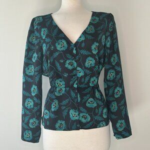 ❗️FINAL PRICE❗️J. Crew Satin Floral Button Front Peplum Top